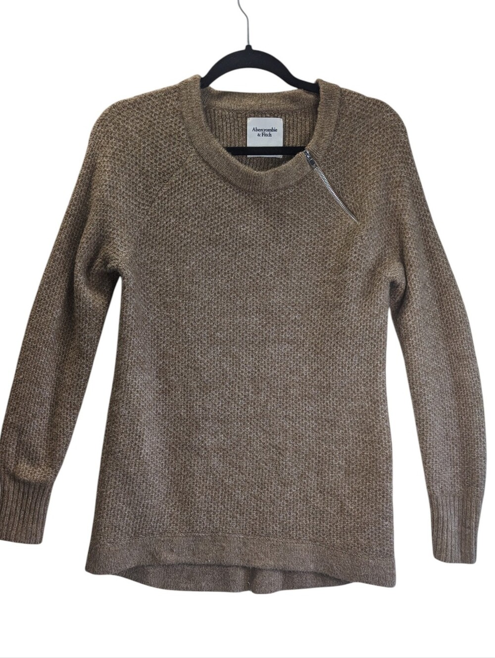 Abercrombie & Fitch Women's Zip-Accent Scoopneck Sweater Taupe Brown Size S Flaw